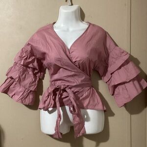 Iris Dusty Pink Ruffle Wrap Blouse